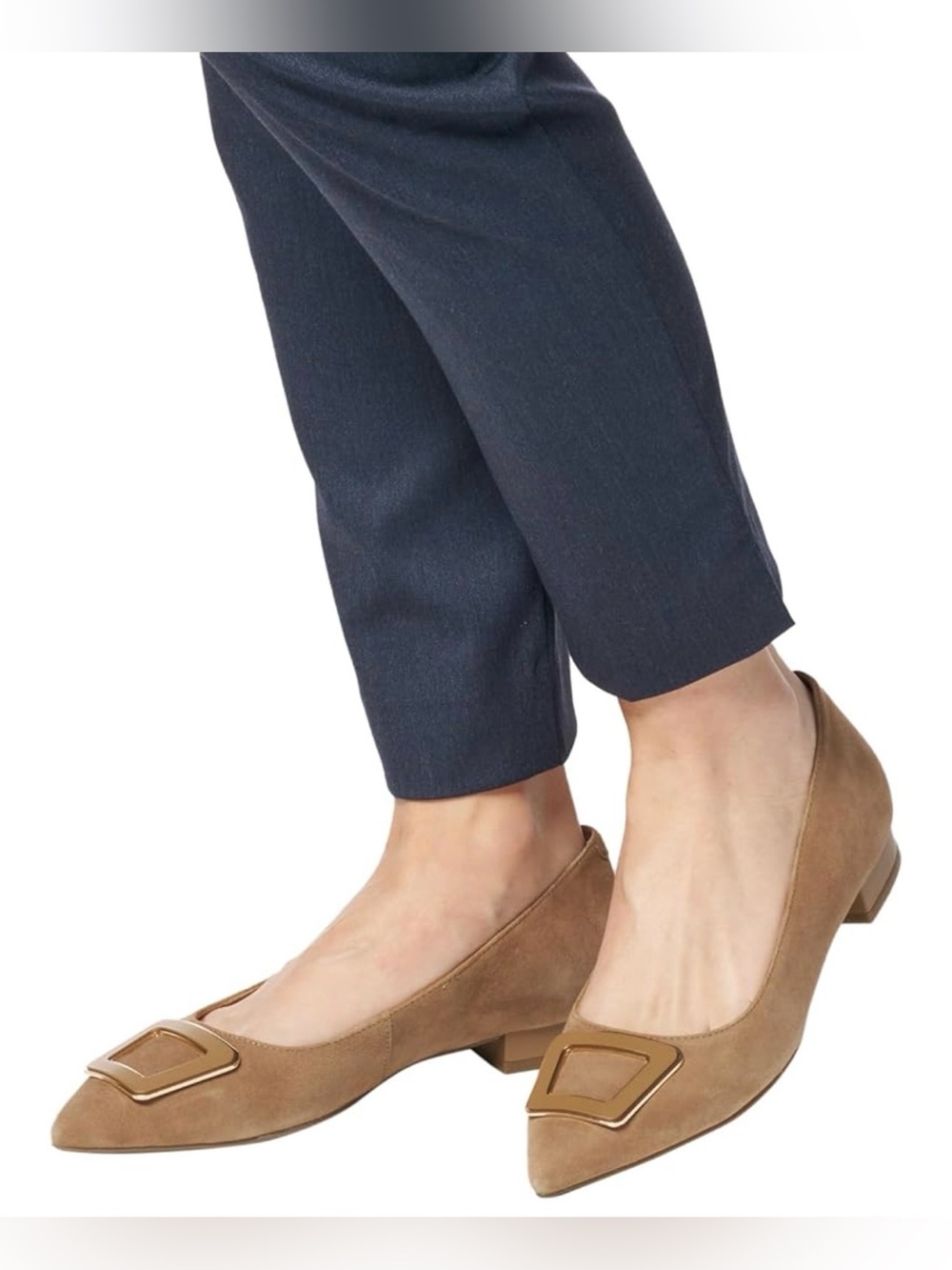 GEOX Pointed Toe Beige Brown Suede Leather Ballet Flats Accent Minimalist 38
